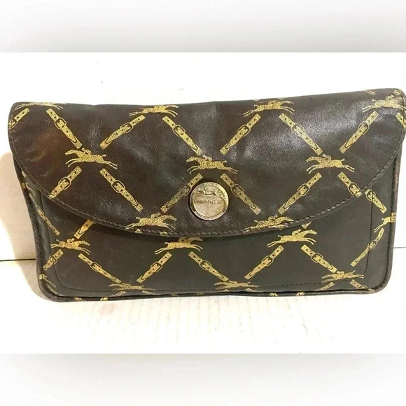 Longchamp vintage lattice brown leather clutch bag